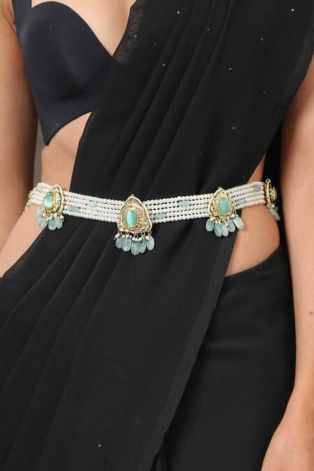 Buy_Paisley Pop_Gold Plated Pearls Multi String Kamarband _Online_at_Aza_Fashions