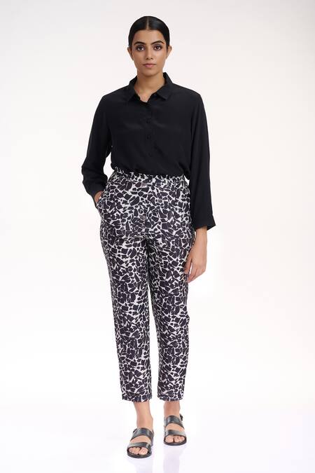 Abraham And Thakore Black Silk Cotton Terrazzo Straight Pants 1