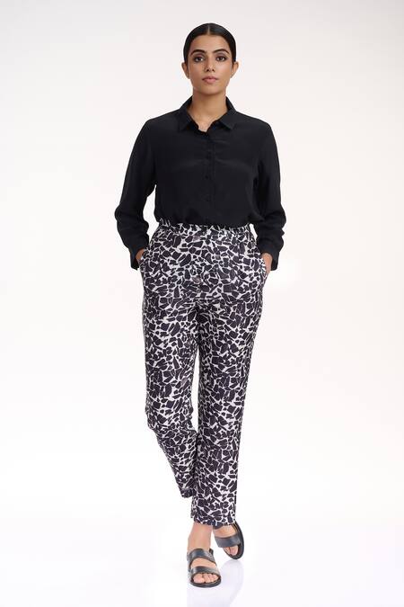 Abraham And Thakore Black Silk Cotton Terrazzo Straight Pants 2