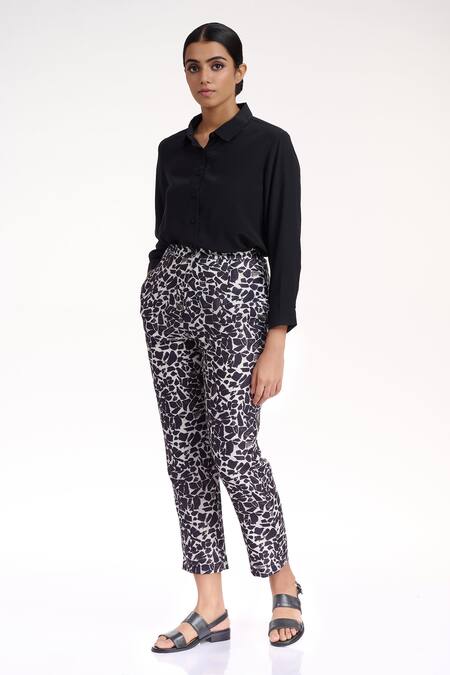 Abraham And Thakore Black Silk Cotton Terrazzo Straight Pants 3