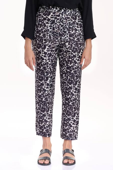 Abraham And Thakore Black Silk Cotton Terrazzo Straight Pants 4