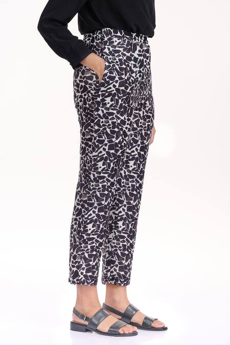 Abraham And Thakore Black Silk Cotton Terrazzo Straight Pants 5