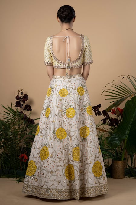 Blue Lotus Design Raw Silk Bridal Lehenga Set 