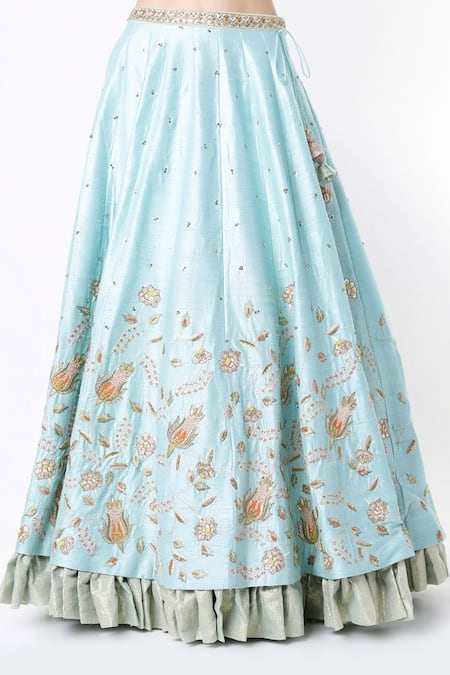 Buy Blue Lotus Design Blue Lehenga And Blouse Raw Silk & Dupatta Cotton Silk, Lining Bridal Set Online at Aza Fashions Buy_Blue Lotus Design_Blue Lehenga And Blouse Raw Silk & Dupatta Cotton Silk, Lining Bridal Set _Online_at_Aza_Fashions