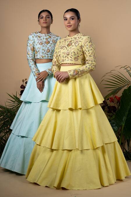 Blue Lotus Design Raw Silk Blouse & Lehenga Set 