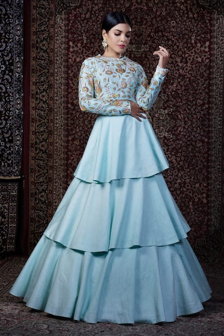 Aqua Silk Readymade Double Layered Gown 153305 | Net gowns, Long gown, Gowns