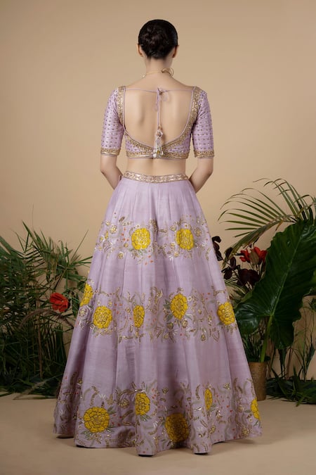 Blue Lotus Design Raw Silk Bridal Lehenga Set 
