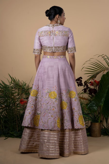 Blue Lotus Design Raw Silk Lehenga Set 