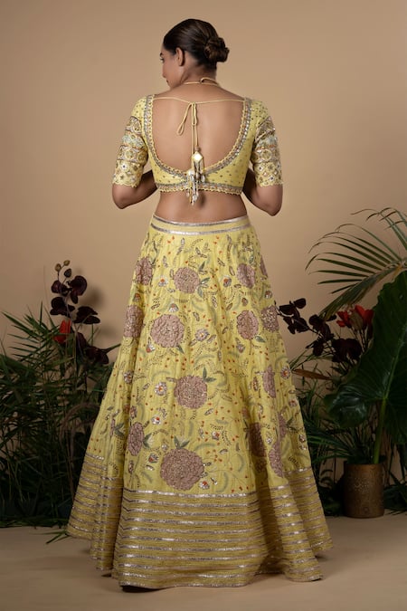 Blue Lotus Design Raw Silk Bridal Lehenga Set 