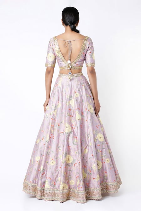 Blue Lotus Design Raw Silk Lehenga Set 