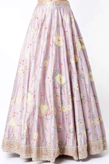 Buy_Blue Lotus Design_Purple Lehenga And Blouse Raw Silk & Dupatta Cotton Silk, Lining Shantoon Set _Online_at_Aza_Fashions