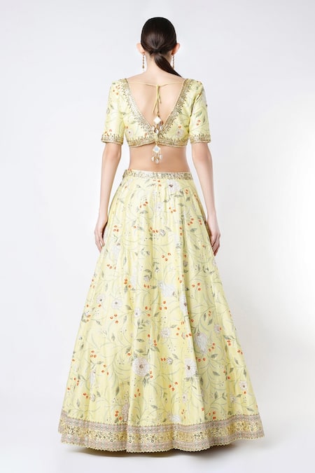 Blue Lotus Design Raw Silk Lehenga Set 