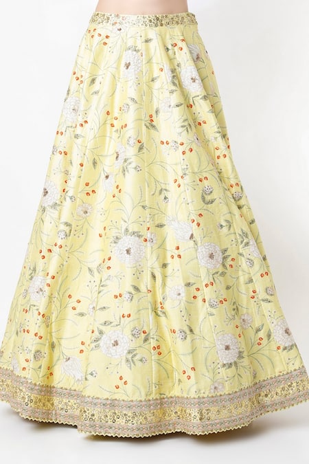 Buy_Blue Lotus Design_Yellow Lehenga And Blouse Raw Silk & Dupatta Cotton Silk, Lining Shantoon Set _Online_at_Aza_Fashions