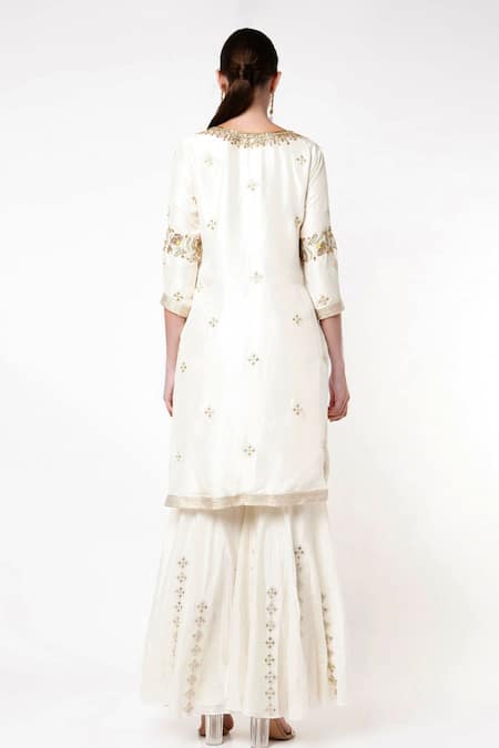 Blue Lotus Design Embroidered Kurta Gharara Set 