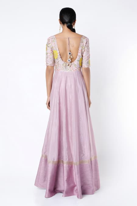 Shop Blue Lotus Design Purple Cotton Silk, Chennur Floral Scoop Neck Embroidered Anarkali With Dupatta at Aza Fashions Shop_Blue Lotus Design_Purple Cotton Silk, Chennur Floral Scoop Neck Embroidered Anarkali With Dupatta _at_Aza_Fashions