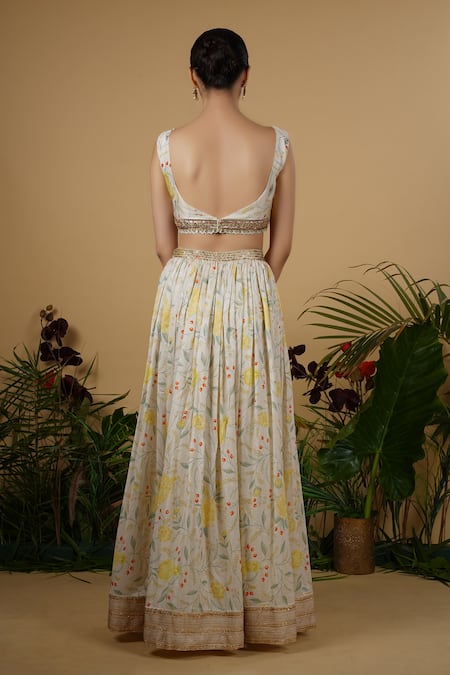 Blue Lotus Design Chanderi Floral Print Lehenga Set 