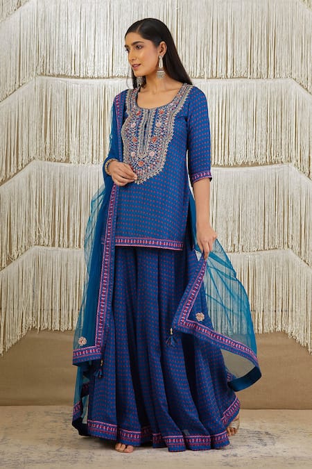 Shyam Narayan Prasad Floral Print Kurta Sharara Set 