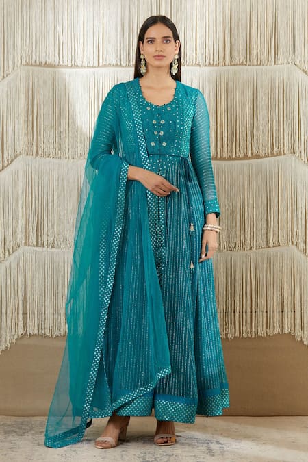Shyam Narayan Prasad Chanderi Brocade Anarkali Set 