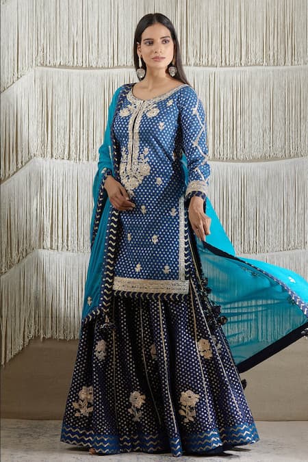 Shyam Narayan Prasad Chanderi Embroidered Kurta Lehenga Set 