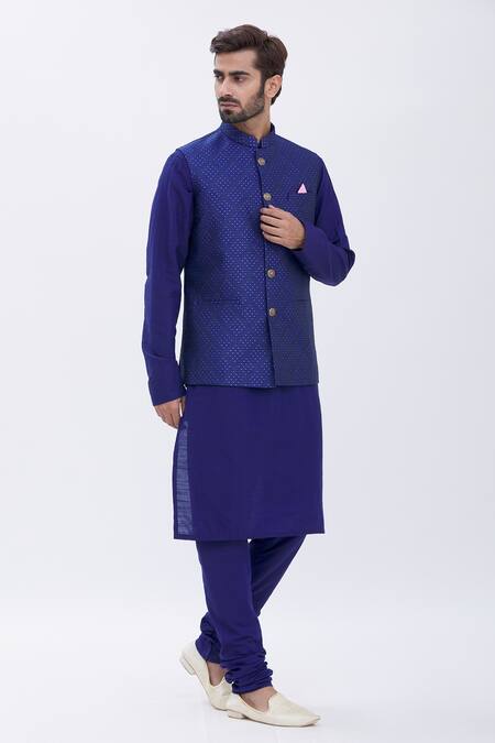 Manish Nagdeo Blue Bundi Brocade, Kurta And Churidar Cotton Silk Geometric & Set Online at Aza Fashions Manish Nagdeo_Blue Bundi Brocade, Kurta And Churidar Cotton Silk Geometric & Set _Online_at_Aza_Fashions