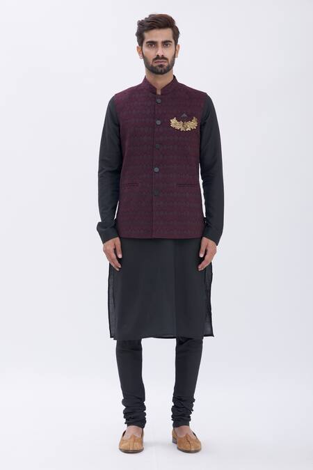 Manish Nagdeo Maroon Bundi , Kurta And Churidar Silk Geometric & Set Online at Aza Fashions Manish Nagdeo_Maroon Bundi , Kurta And Churidar Silk Geometric & Set _Online_at_Aza_Fashions