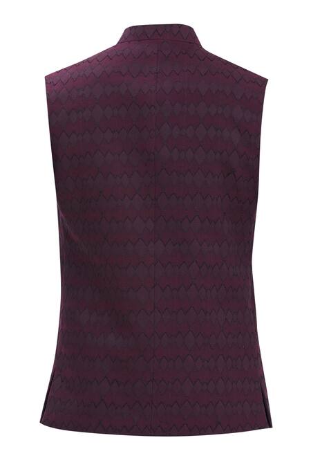 Shop Manish Nagdeo Maroon Bundi , Kurta And Churidar Silk Geometric & Set Online at Aza Fashions Shop_Manish Nagdeo_Maroon Bundi , Kurta And Churidar Silk Geometric & Set _Online_at_Aza_Fashions