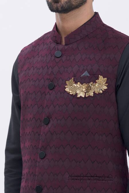 Manish Nagdeo Maroon Bundi , Kurta And Churidar Silk Geometric & Set at Aza Fashions Manish Nagdeo_Maroon Bundi , Kurta And Churidar Silk Geometric & Set _at_Aza_Fashions
