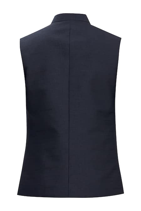 Shop_Manish Nagdeo_Black Bundi Art , Kurta And Churidar Cotton Thread Embroidered & Set _Online_at_Aza_Fashions