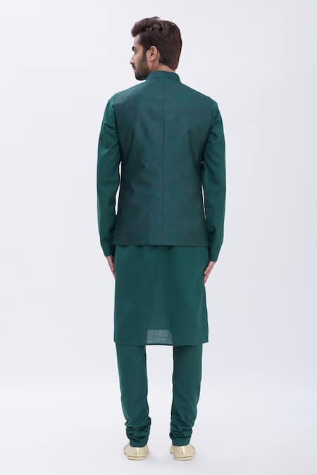 Shop Manish Nagdeo Green Bundi Jacquard, Kurta And Churidar Cotton Silk Floral Embossed & Set at Aza Fashions Shop_Manish Nagdeo_Green Bundi Jacquard, Kurta And Churidar Cotton Silk Floral Embossed & Set _at_Aza_Fashions