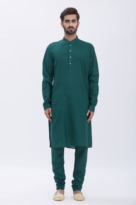 Manish Nagdeo Green Bundi Jacquard, Kurta And Churidar Cotton Silk Floral Embossed & Set Online at Aza Fashions Manish Nagdeo_Green Bundi Jacquard, Kurta And Churidar Cotton Silk Floral Embossed & Set _Online_at_Aza_Fashions