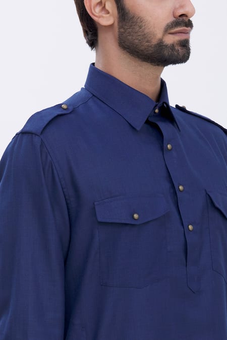 Shop Manish Nagdeo Blue Cotton Silk Pathani Kurta Set Online at Aza Fashions Shop_Manish Nagdeo_Blue Cotton Silk Pathani Kurta Set _Online_at_Aza_Fashions