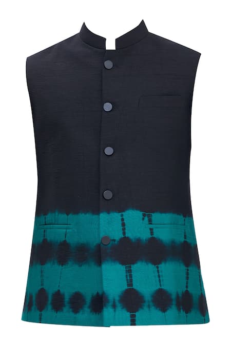 Shop_Manish Nagdeo_Black Bundi Art , Kurta And Churidar Cotton Tie Dye & Set _Online_at_Aza_Fashions