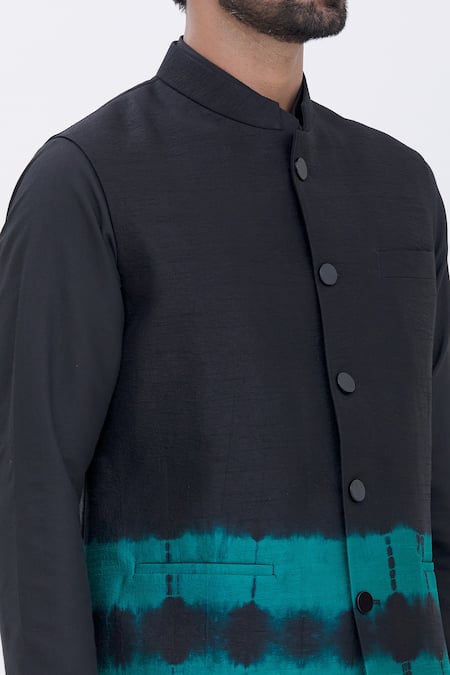 Manish Nagdeo_Black Bundi Art , Kurta And Churidar Cotton Tie Dye & Set _at_Aza_Fashions