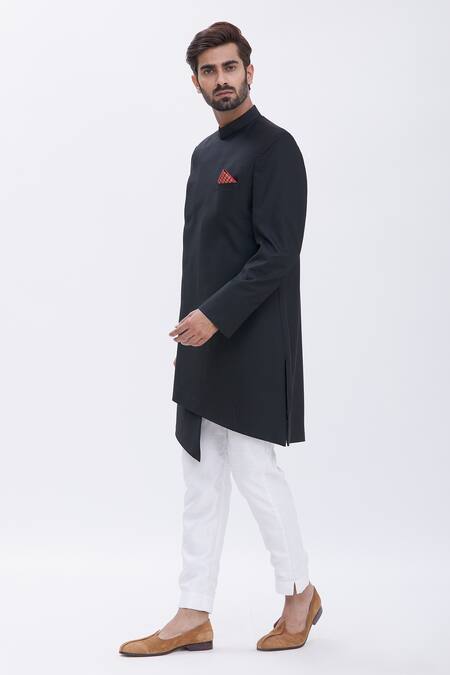 Buy_Aham-Vayam_Black Asymmetric Nawab Jacket _Online_at_Aza_Fashions