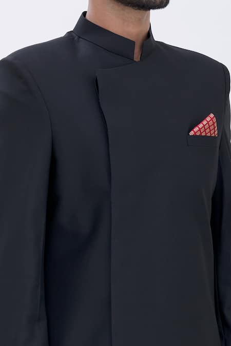 Aham-Vayam_Black Asymmetric Nawab Jacket _at_Aza_Fashions