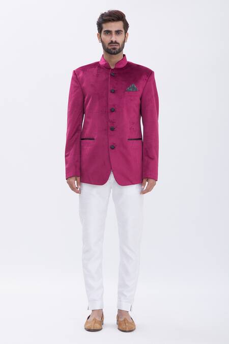 Aham-Vayam Maroon Cotton Velvet Bandhgala Online at Aza Fashions Aham-Vayam_Maroon Cotton Velvet Bandhgala _Online_at_Aza_Fashions