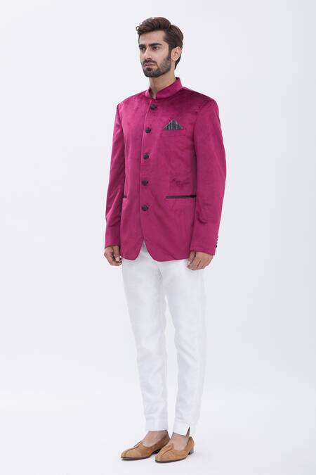 Shop Aham-Vayam Maroon Cotton Velvet Bandhgala Online at Aza Fashions Shop_Aham-Vayam_Maroon Cotton Velvet Bandhgala _Online_at_Aza_Fashions