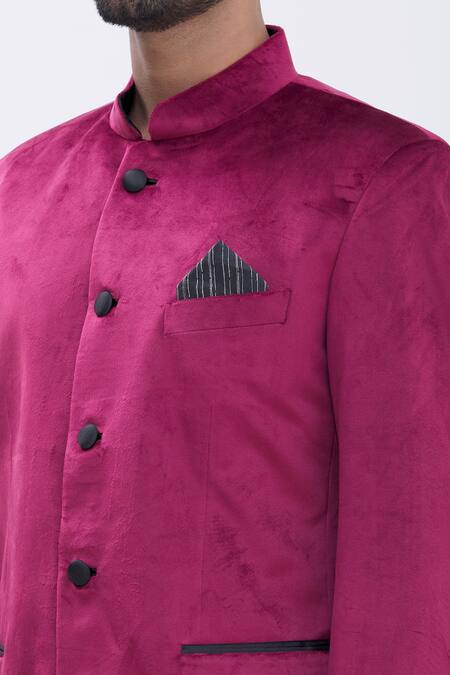 Aham-Vayam Maroon Cotton Velvet Bandhgala at Aza Fashions Aham-Vayam_Maroon Cotton Velvet Bandhgala _at_Aza_Fashions