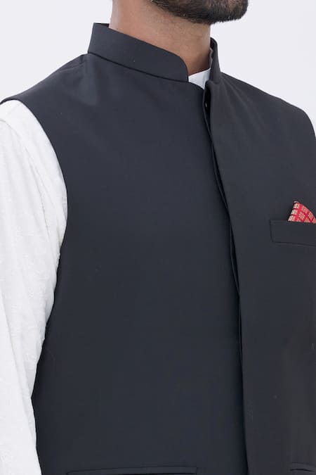 Aham-Vayam_Black Mandarin Collar Nehru Jacket _at_Aza_Fashions
