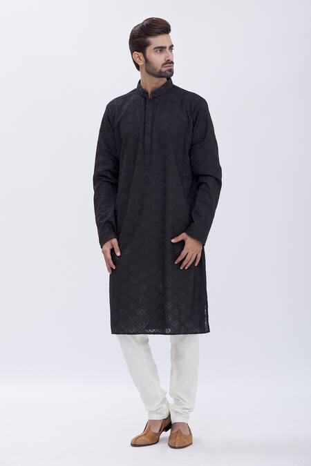 Buy Aham-Vayam Black Cotton Blend Floral Motifs Embroidered Kurta Set Online at Aza Fashions Buy_Aham-Vayam_Black Cotton Blend Floral Motifs Embroidered Kurta Set_Online_at_Aza_Fashions