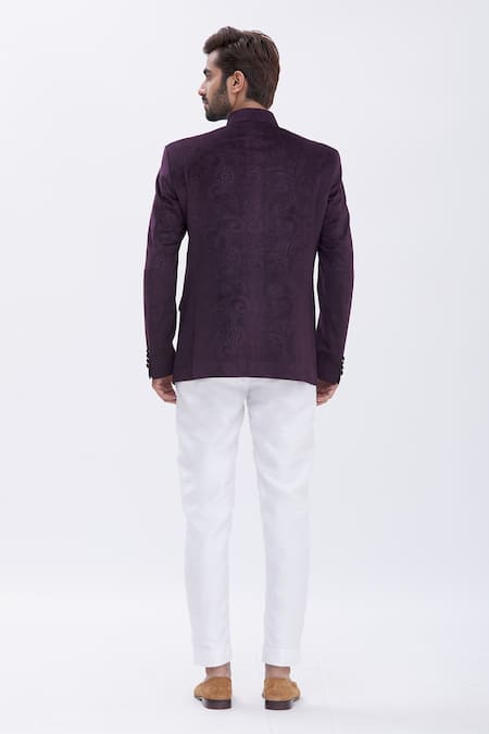 Aham-Vayam Velvet Embossed Bandhgala 