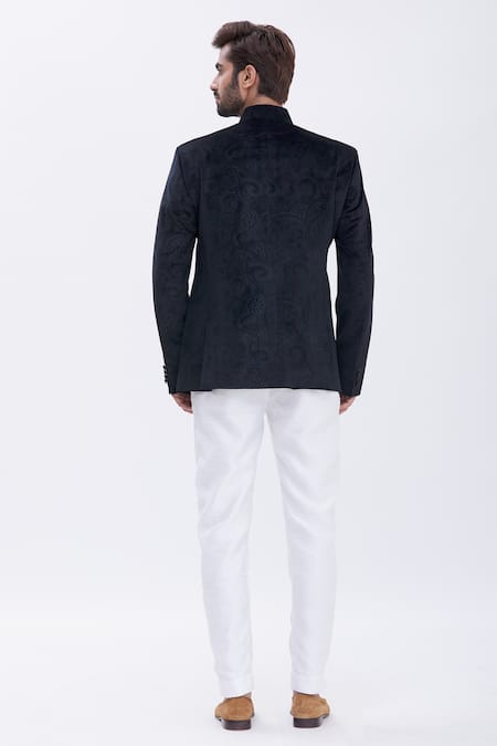 Aham-Vayam Embossed Velvet Bandhgala 