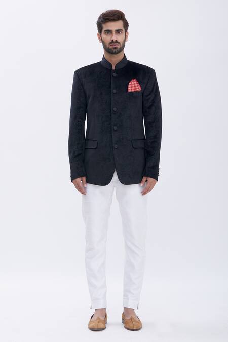 Buy Aham-Vayam Black Cotton Velvet Paisley Motifs Embossed Bandhgala Online at Aza Fashions Buy_Aham-Vayam_Black Cotton Velvet Paisley Motifs Embossed Bandhgala _Online_at_Aza_Fashions