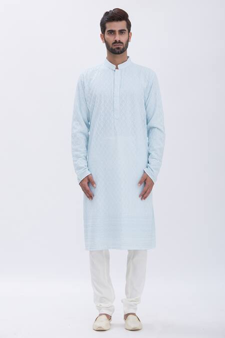 Buy Aham-Vayam Blue Cotton Blend Nizam Embroidered Kurta Set Online at Aza Fashions Buy_Aham-Vayam_Blue Cotton Blend Nizam Embroidered Kurta Set_Online_at_Aza_Fashions