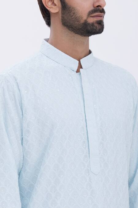 Aham-Vayam Blue Cotton Blend Nizam Embroidered Kurta Set at Aza Fashions Aham-Vayam_Blue Cotton Blend Nizam Embroidered Kurta Set_at_Aza_Fashions