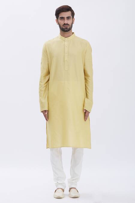 Buy_Aham-Vayam_Gold Silk Blend Kurta And Pyjama Set_Online_at_Aza_Fashions