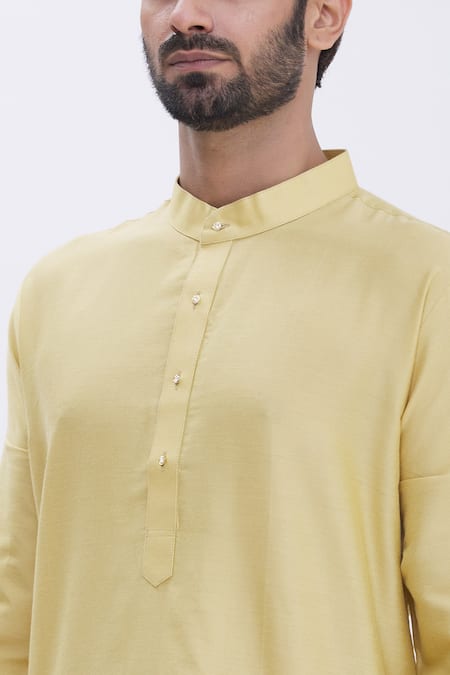 Aham-Vayam_Gold Silk Blend Kurta And Pyjama Set_at_Aza_Fashions