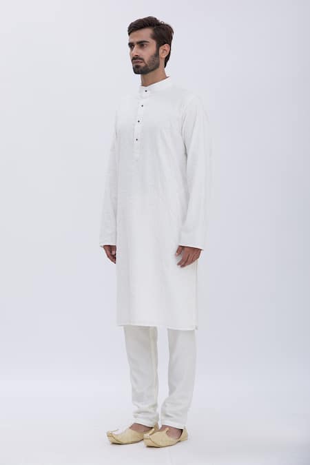 Shop_Aham-Vayam_White Cotton Chikankari Kurta Set _Online_at_Aza_Fashions