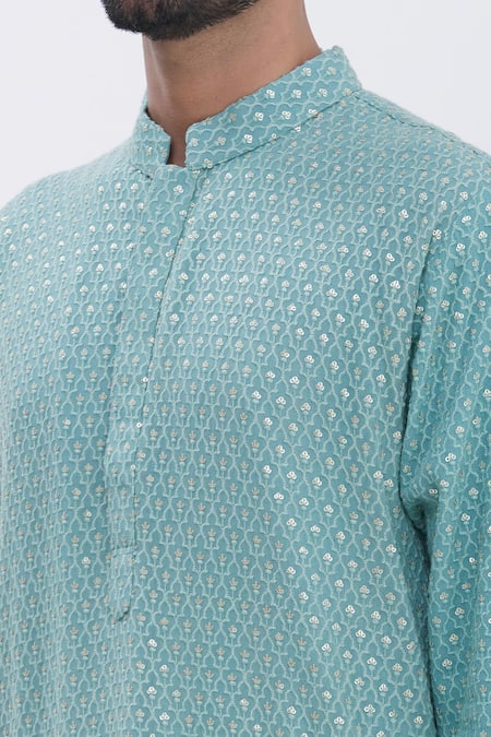 Aham-Vayam_Green Cotton Blend Sequins Embellished Kurta Set_at_Aza_Fashions