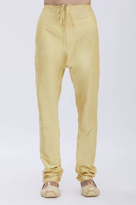 Aham-Vayam_Gold Silk Blend Kurta And Pyjama Set_at_Aza_Fashions